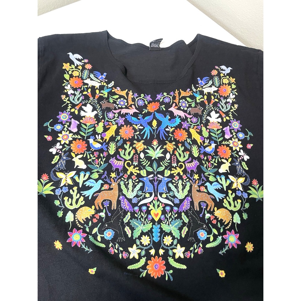 Sabaku Artwear Women's Art Tshirt Black‎ Floral Birds Forest Deer Art to Wear XL